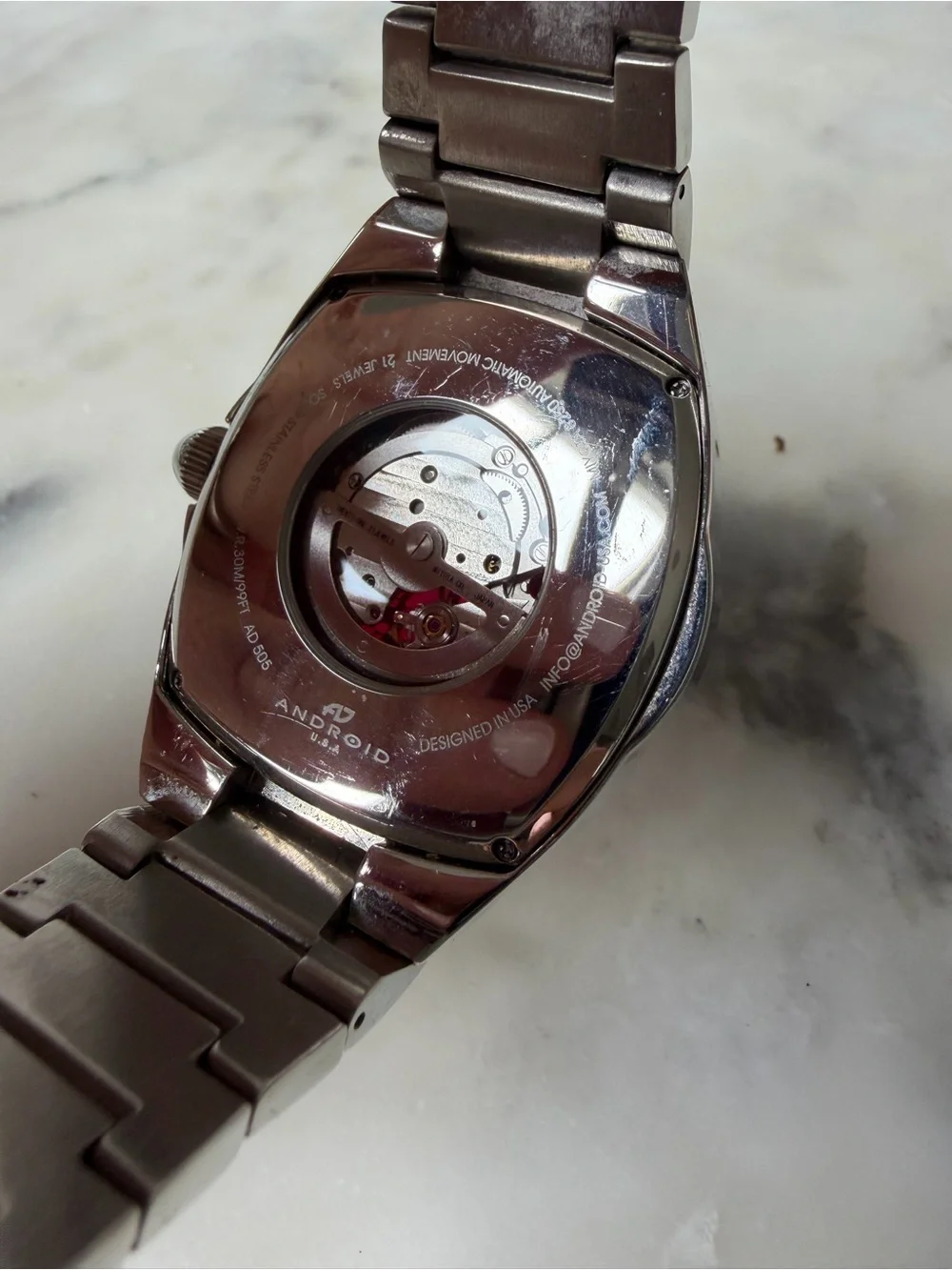 Android Prism Stainless Steel Men's Watch with Red Crystal Dial AD505